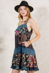 Flirty Babydoll Spaghetti Dress With Denim Yoke