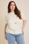Gilli Round Neck Puff Sleeve Embroidered Knit Top - Curvy Size