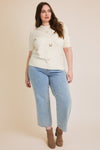 Gilli Round Neck Puff Sleeve Embroidered Knit Top - Curvy Size