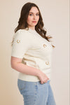 Gilli Round Neck Puff Sleeve Embroidered Knit Top - Curvy Size