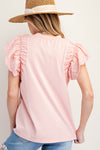 Easel Eyelet Lace Wing Slvs Cotton Knit Top