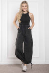 Blue Velvet Waist Elastic Cargo Jumpsuit w/Tied Leg Opening