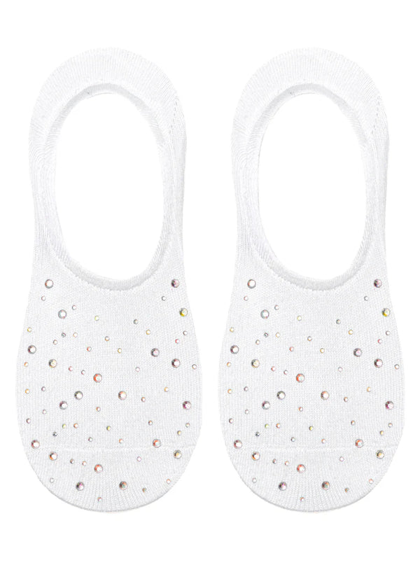 No-Show Liner Socks w/ Crystal Jewel Embellishments - White