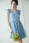 V-neck Flutter Sleeve tiered dress
