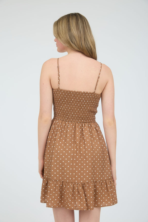 Blu Pepper Polka Dot Bow Detail Smocked Mini Dress