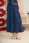 Blu Pepper Elastic High Waist Tiered Denim Midi Skirt