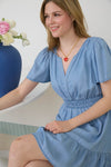 Blu Pepper Split Neck Flounce Chambray Mini Dress