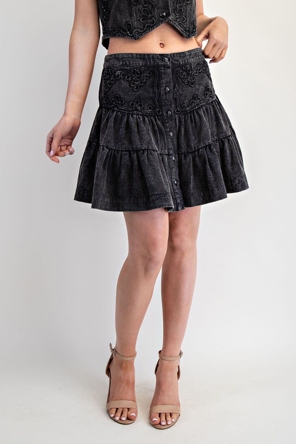 eesome Snow Washed Embroidered Mini Skirt