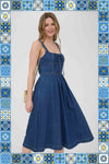 Blu Pepper Lace Up Sleeveless Denim Midi Dress
