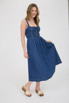Blu Pepper Lace Up Sleeveless Denim Midi Dress
