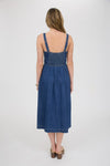 Blu Pepper Lace Up Sleeveless Denim Midi Dress