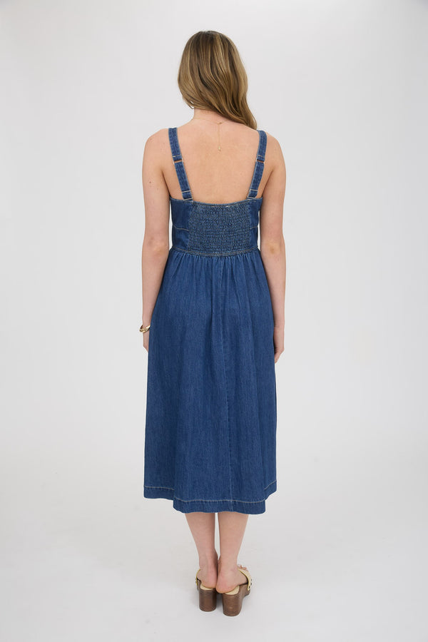 Blu Pepper Lace Up Sleeveless Denim Midi Dress