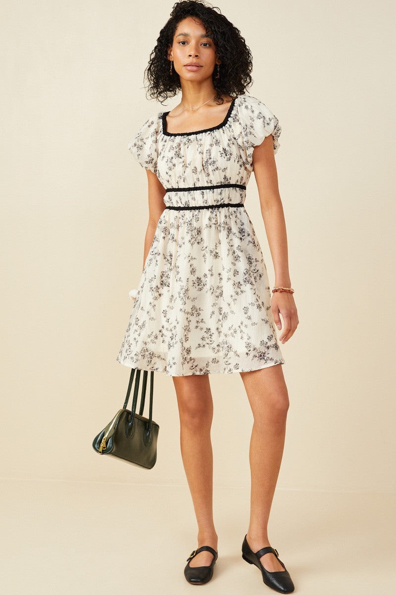 Womens Textured Monochrome Floral Piped Dress