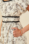 Womens Textured Monochrome Floral Piped Dress