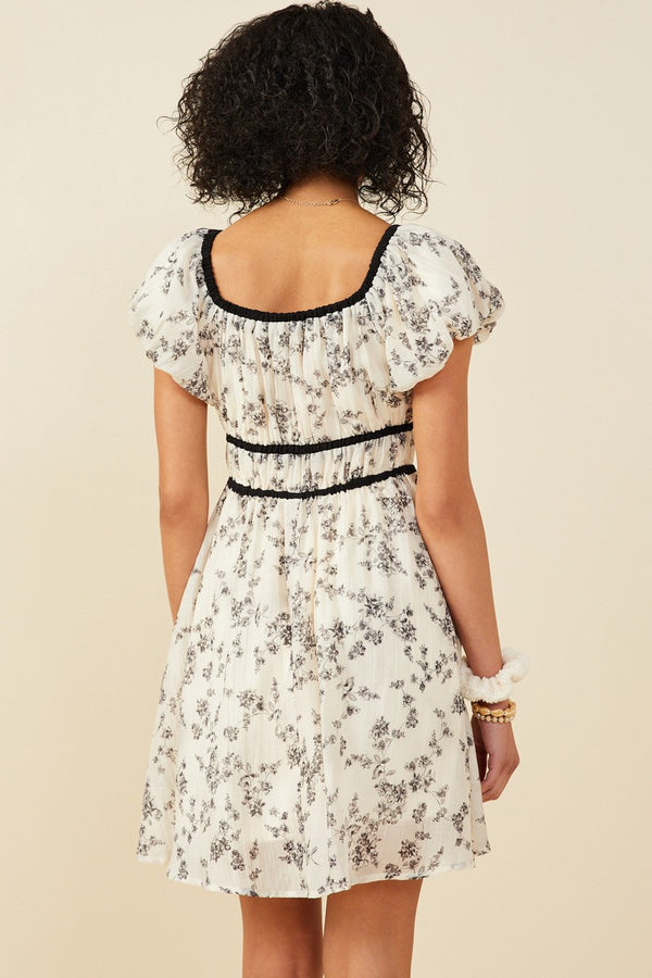 Womens Textured Monochrome Floral Piped Dress