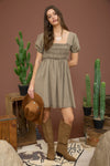 Blu Pepper Washed Smocked Short Puff Sleeve Mini Dress
