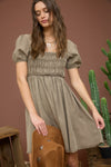 Blu Pepper Washed Smocked Short Puff Sleeve Mini Dress