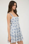 Blu Pepper Stripe Floral Sleeveless Tiered Mini Dress