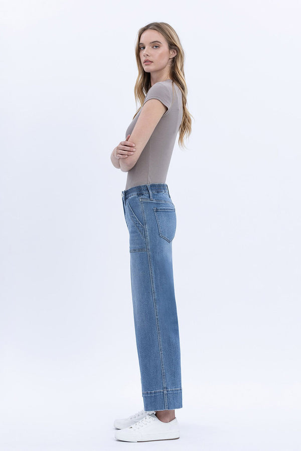 Lovervet High Rise Elastic Waistband Wide Leg Jeans