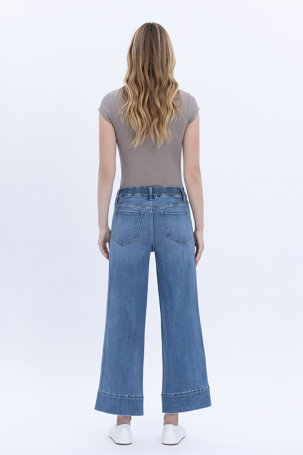 Lovervet High Rise Elastic Waistband Wide Leg Jeans