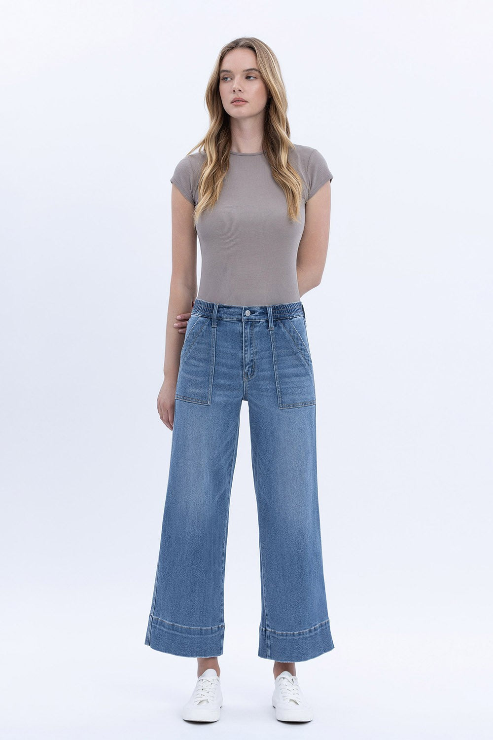 Lovervet High Rise Elastic Waistband Wide Leg Jeans
