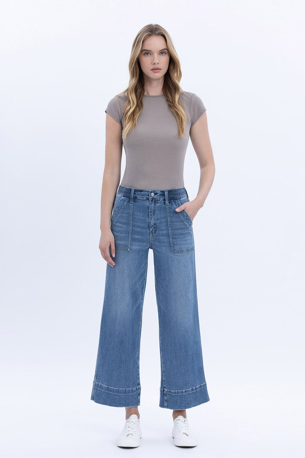 Lovervet High Rise Elastic Waistband Wide Leg Jeans