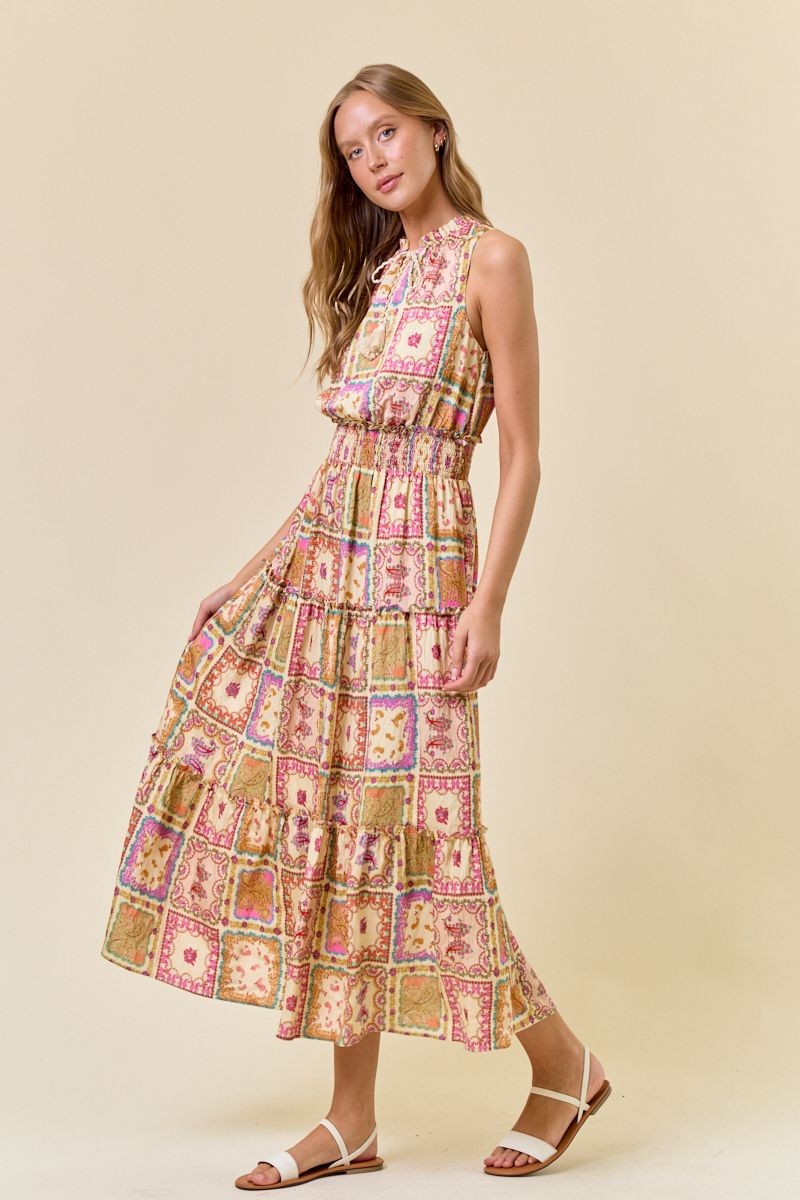 Doe and Rae Paisley Scarf Slvless Tiered Maxi Dress