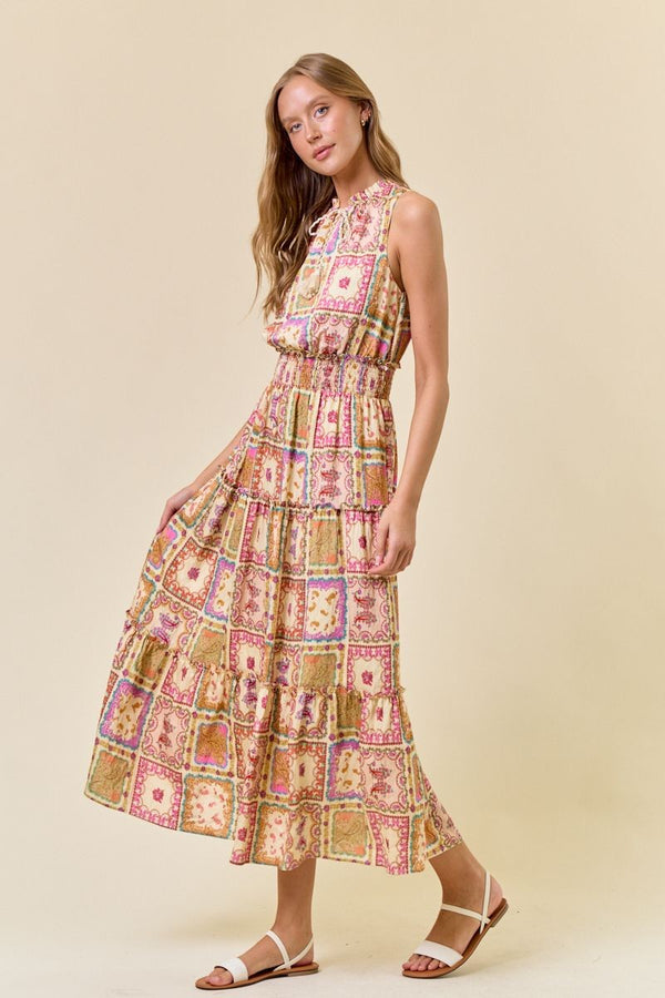 Doe and Rae Paisley Scarf Slvless Tiered Maxi Dress