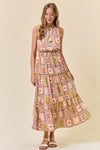 Doe and Rae Paisley Scarf Slvless Tiered Maxi Dress