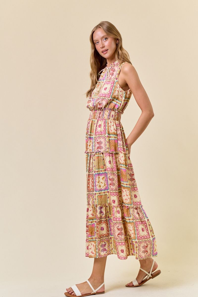 Doe and Rae Paisley Scarf Slvless Tiered Maxi Dress