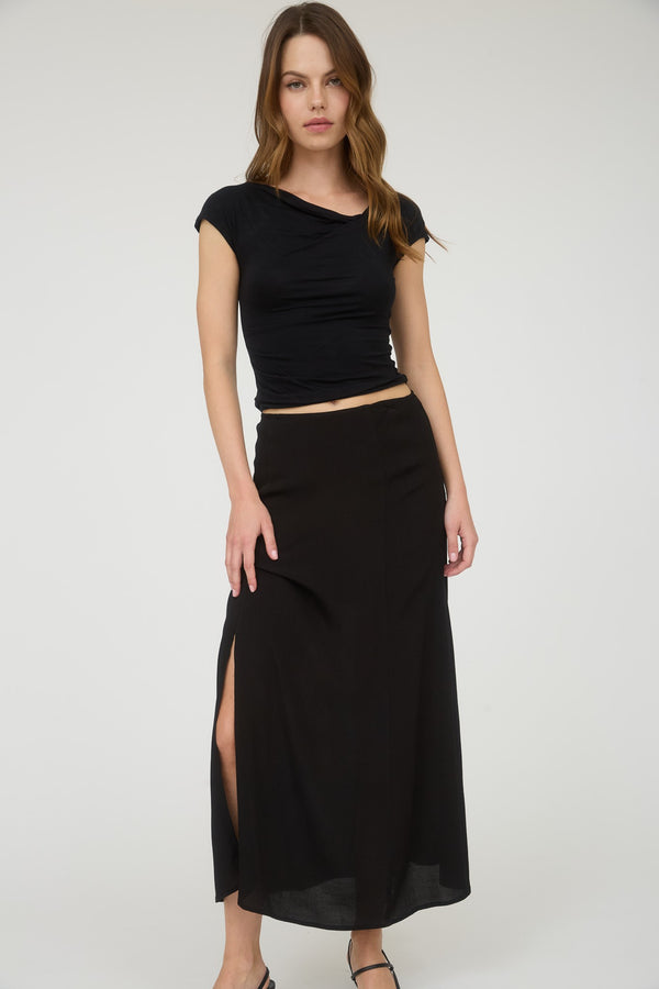 Blu Pepper Side Slit Lightweight Midi Skirt