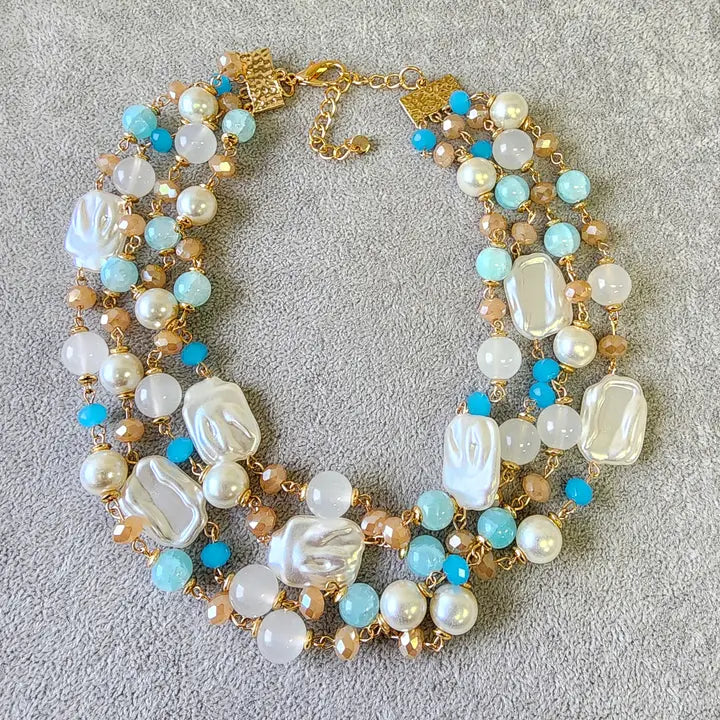 Pastel and Pearl Multi Strand Layer Necklace