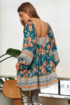 Floral Print Ruffle Detail Long Sleeve Mini Dress