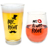 Mr. Right and Mrs. Always Right - Wine & Beer Glass Combo