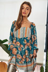 Floral Print Ruffle Detail Long Sleeve Mini Dress