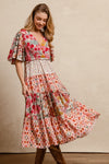 Floral Print Mix And Match Midi Dress With Waist E