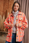 Plaid Orange Pink Jacket Shacket - Curvy Size
