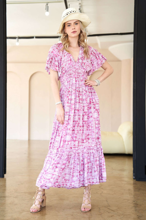 Elastic Ruffle Smocking Ruffle Hemline Maxi Dress - Curvy Size