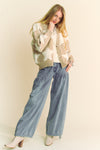 Davi & Dani Fuzzy Knit Star Loose Fit Button Down Cardigan