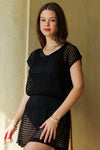 Davi & Dani Solid Sleeveless V Neck Mesh Knit Cover Up Dress