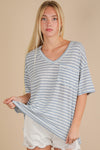 Very J Oversized Stripe Casual V-neck Knit Top