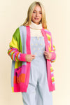 SALE Davi & Dani Multi Striped Pockets Loose Fit Open Cardigan