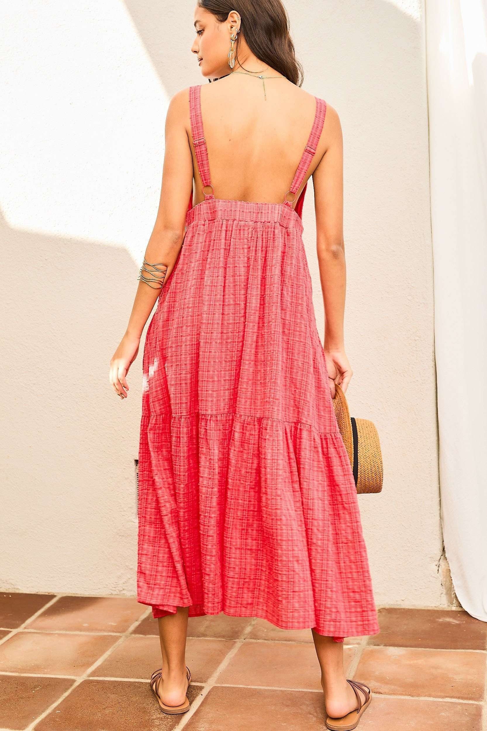Main Strip Adjustable Strap Ruffle Paid Swiss Dot Dress