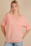 Very J Oversized Stripe Casual V-neck Knit Top