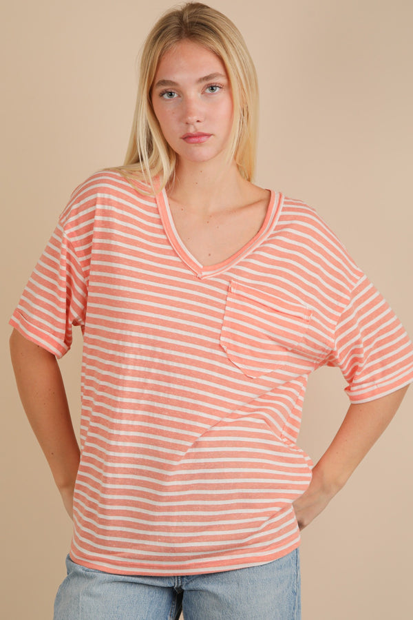 Very J Oversized Stripe Casual V-neck Knit Top