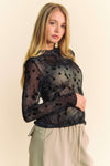 Davi & Dani Floral Mesh Long Sleeve Sheer layering Top
