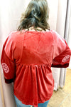 SALE Veveret Valentine Vintage Embroidery Patch Velvet Top
