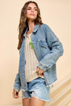 Veveret Sparkling Snap Button Denim Shacket - Curvy Size