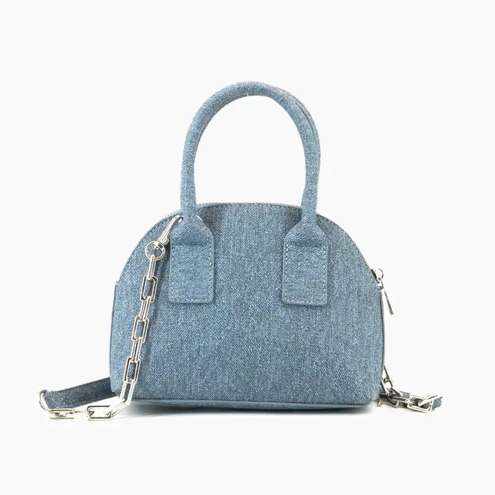 Half Moon Denim Rhinestone Crossbody Purse