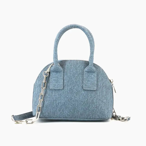 Half Moon Denim Rhinestone Crossbody Purse